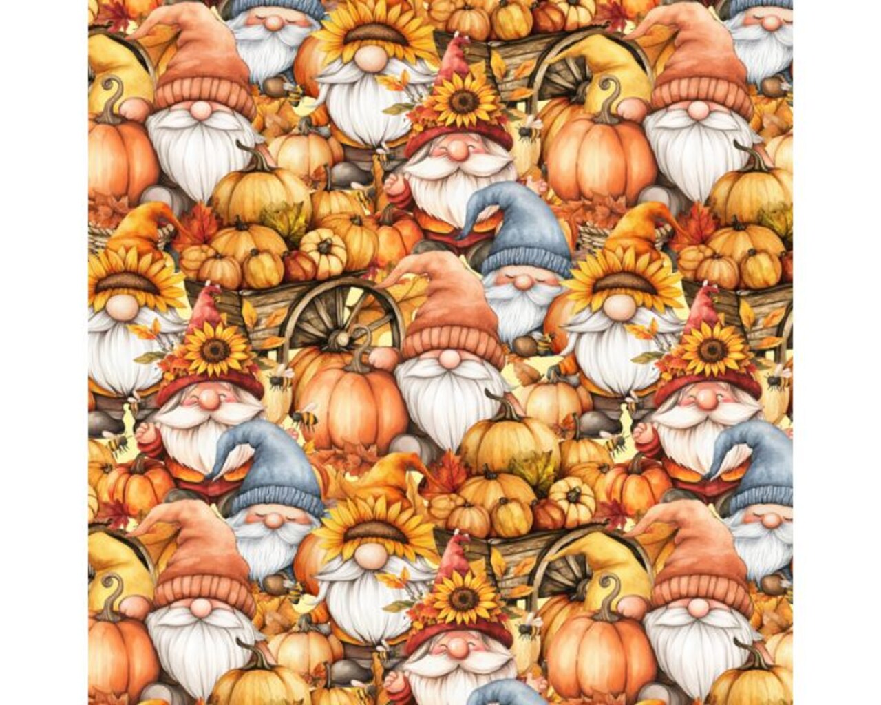 Gnome Autumn Cotton Fabric | By the Yard | Sewing and Crafting | 44 inches wide